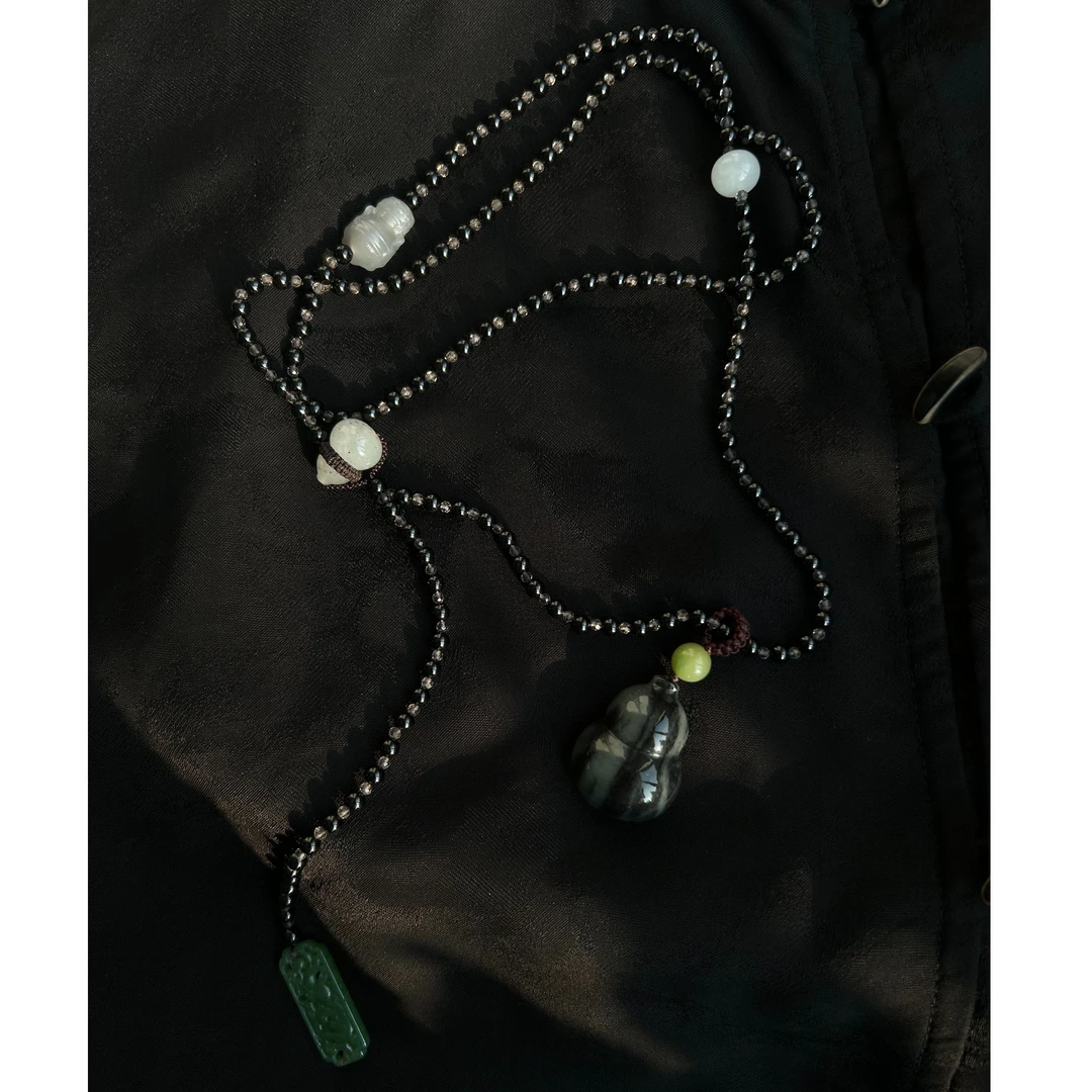 【墨雨云间】黑尖晶项链 和田玉烟紫度母 配件多样性发一件