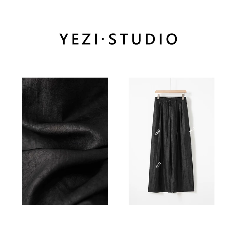 【墨染东方】非遗龟裂纹重磅香云纱抽绳摩登大气阔腿裤25236024