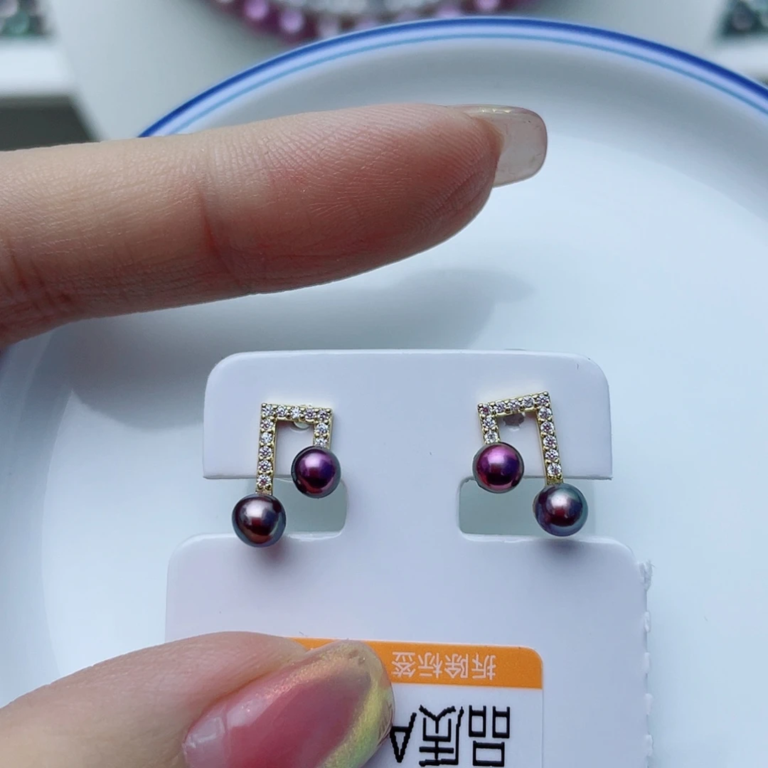 淡水珍珠耳饰银S925镶嵌w78