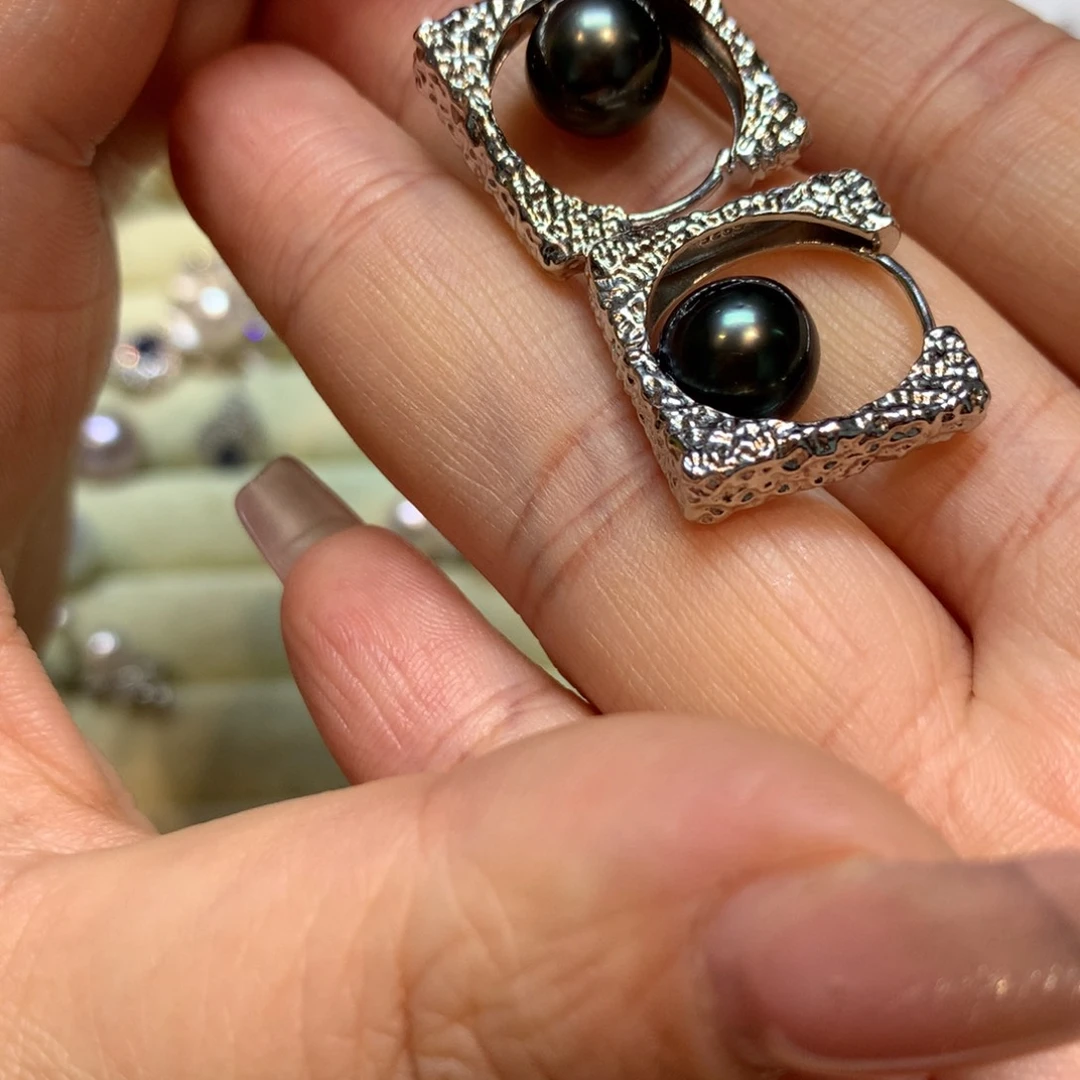 海水珍珠耳饰银S925镶嵌