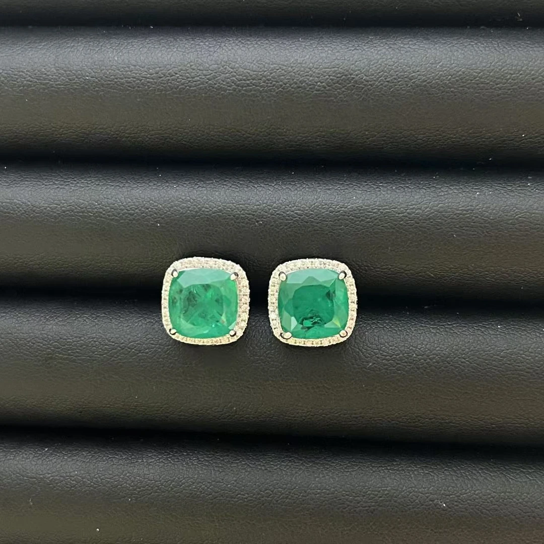 铜合金耳饰  轻奢气质百搭简约祖绿微镶耳钉多样性发货YS9021