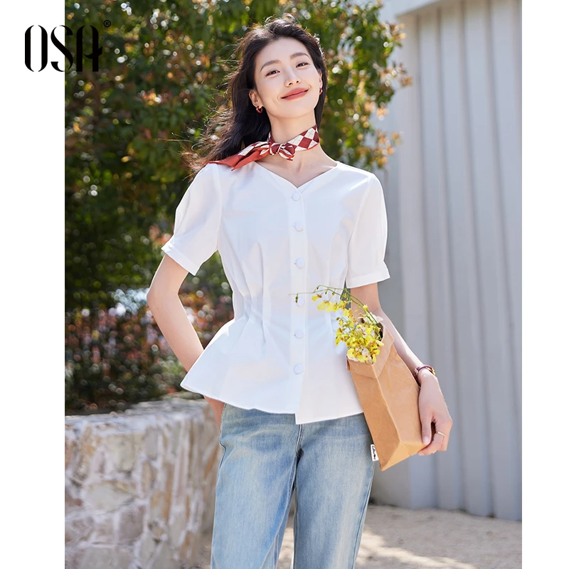 OSA/欧莎2025年新款桃心领衬衫短袖S125B12012