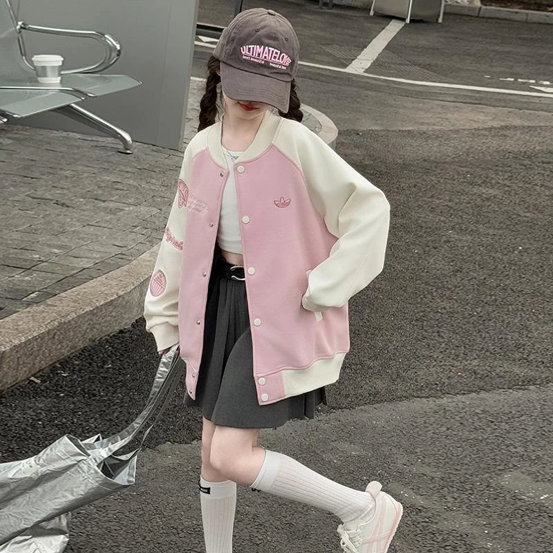 女童棒球服外套2025新款春秋儿童休闲宽松夹克中大童韩版洋气上衣