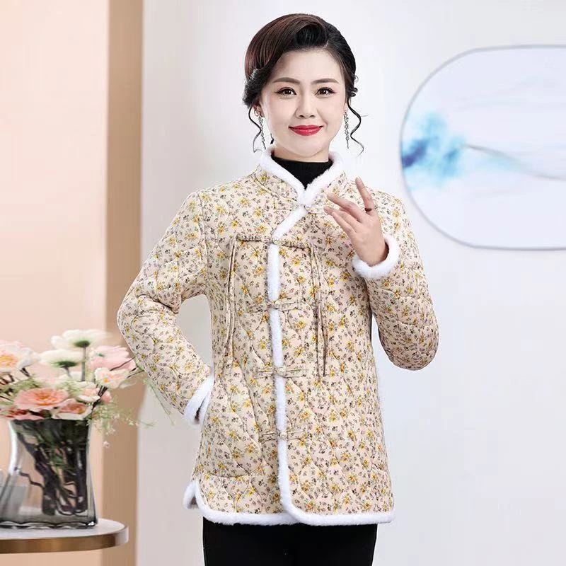 网红碎花棉袄冬季新款加绒加厚复古新中式国风棉服保暖妈妈棉衣