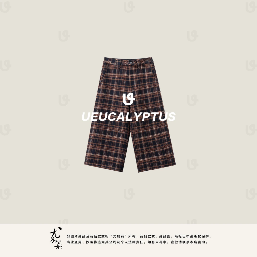 加莉精选【格调旋律】氛围感十足复古格纹毛呢八分裤-分码
