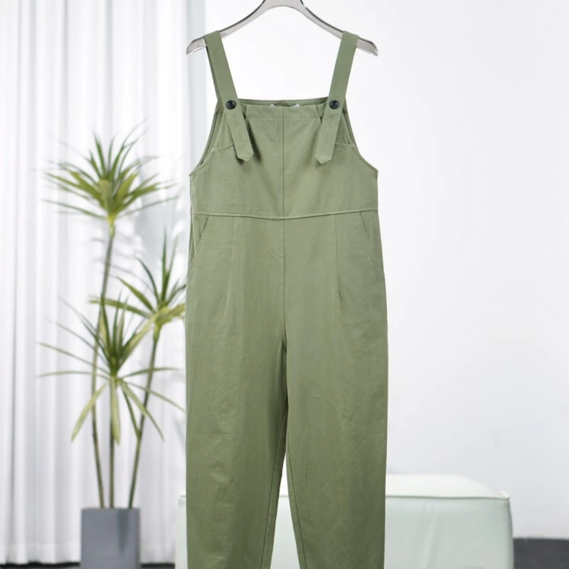 帕系列  Y108   女装插袋减龄背带长裤绿色8F3226014