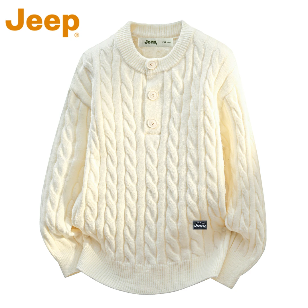 JEEP吉普高级感亨利领毛衣男款冬季加厚宽松休闲麻花针织衫上衣服