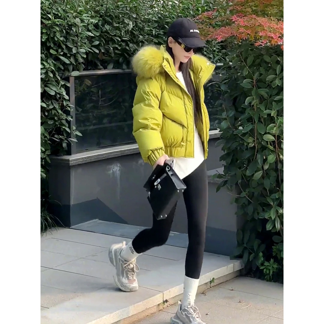 欧洲站设计大毛领连帽服女2025冬季新款小个子保暖外