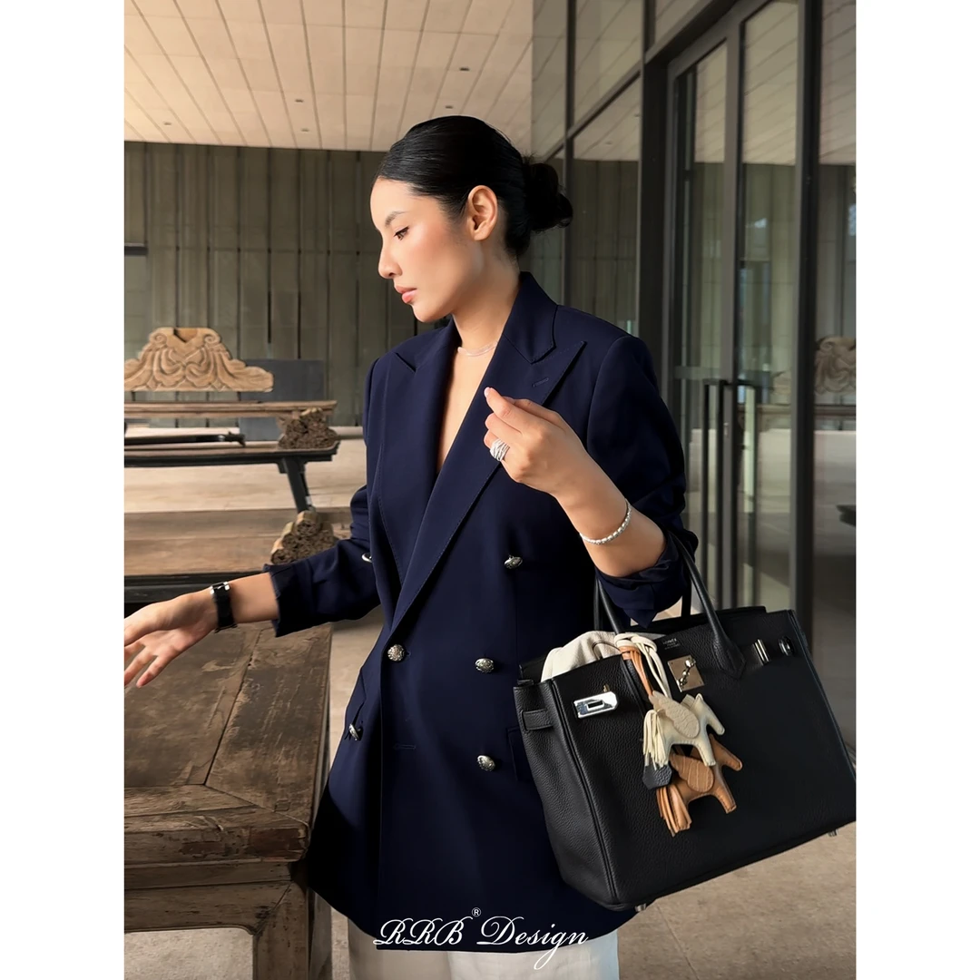 RRB Design「皇家蓝」11.5 微米进口精纺羊毛时髦显瘦长袖西装外套