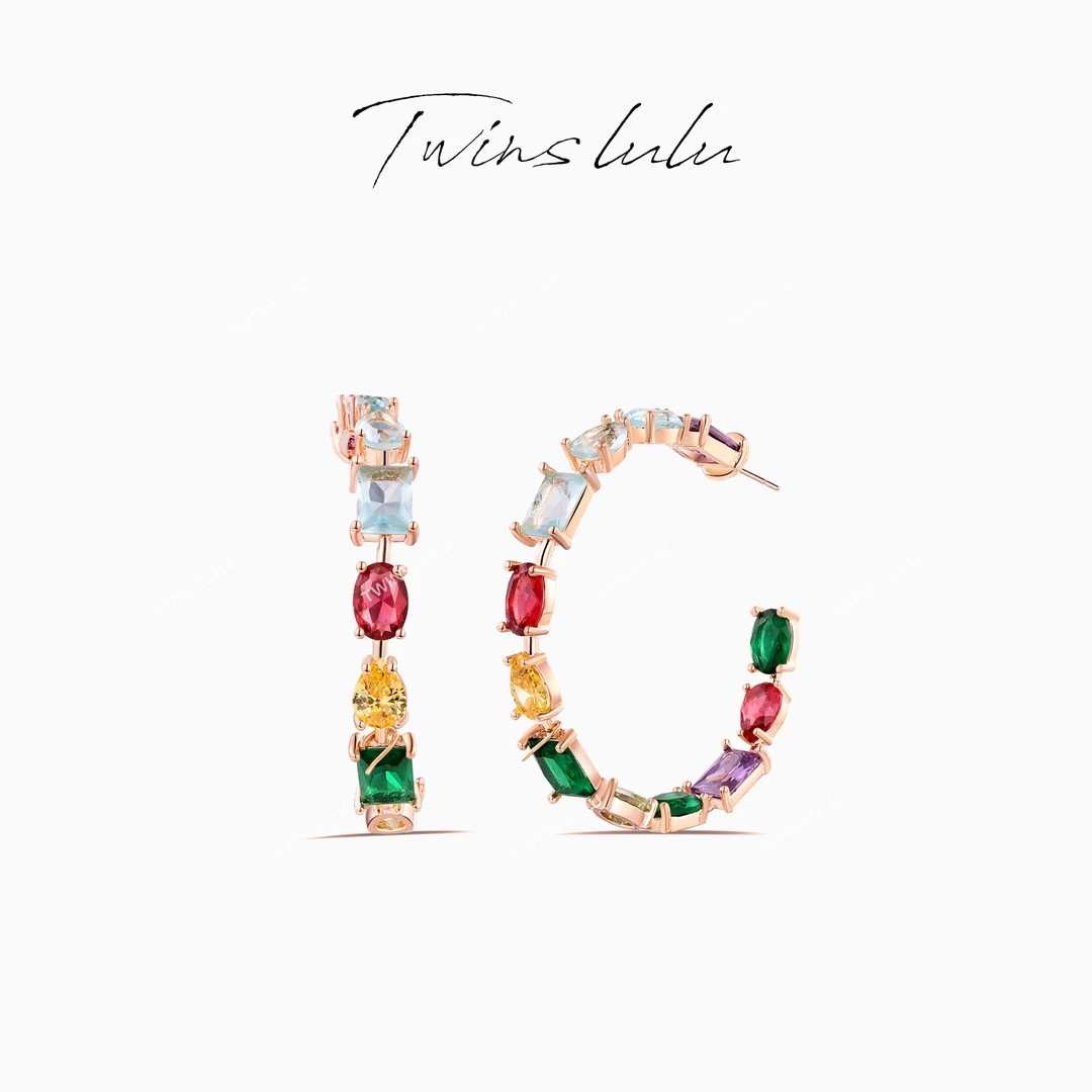 TWINS LULU 镀k金 【夏上新】百搭复古风C型彩虹半圈耳环TSL859