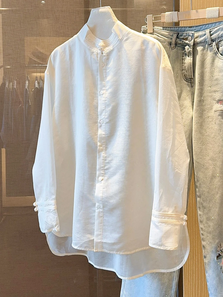 新中式宽松衬衫女高级感2025夏季新款气质温柔风国风复古防晒上衣