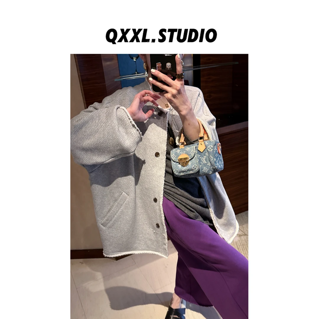 邱小小丽呀 秋冬新款慵懒毛边卫衣外套女高级感宽松百搭开衫上衣