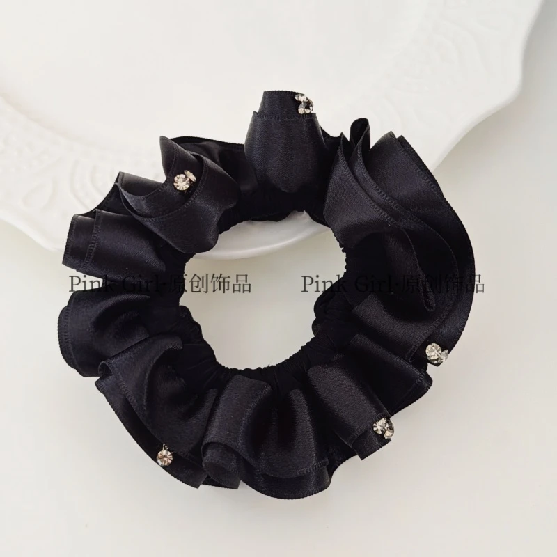 Pink Girl  Q517简约百搭黑色多层缎带发圈通勤气质发绳发饰