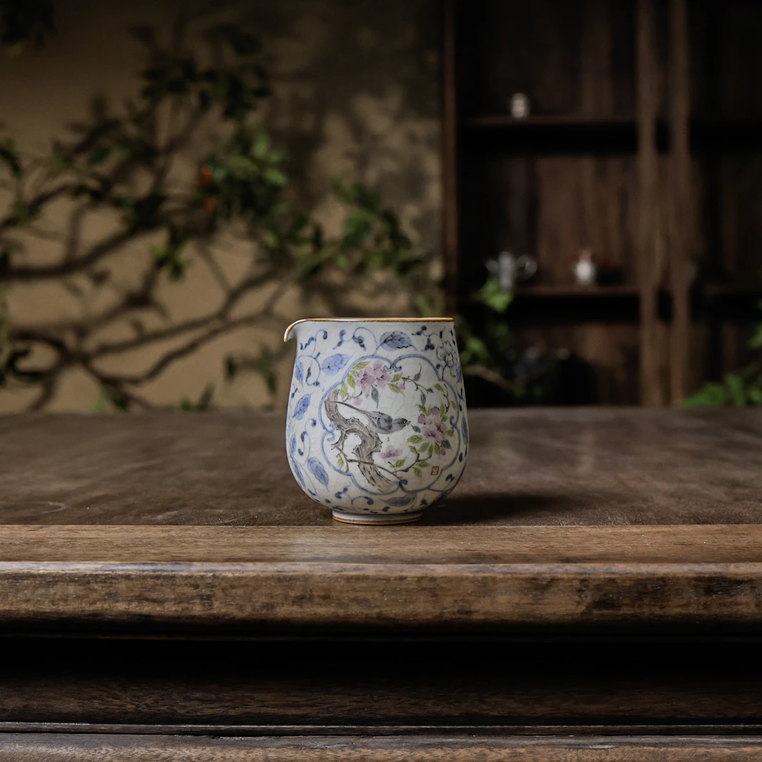 斋居 喜鹊桃花缠枝莲-朴云堂-公道杯（朴公道0036）