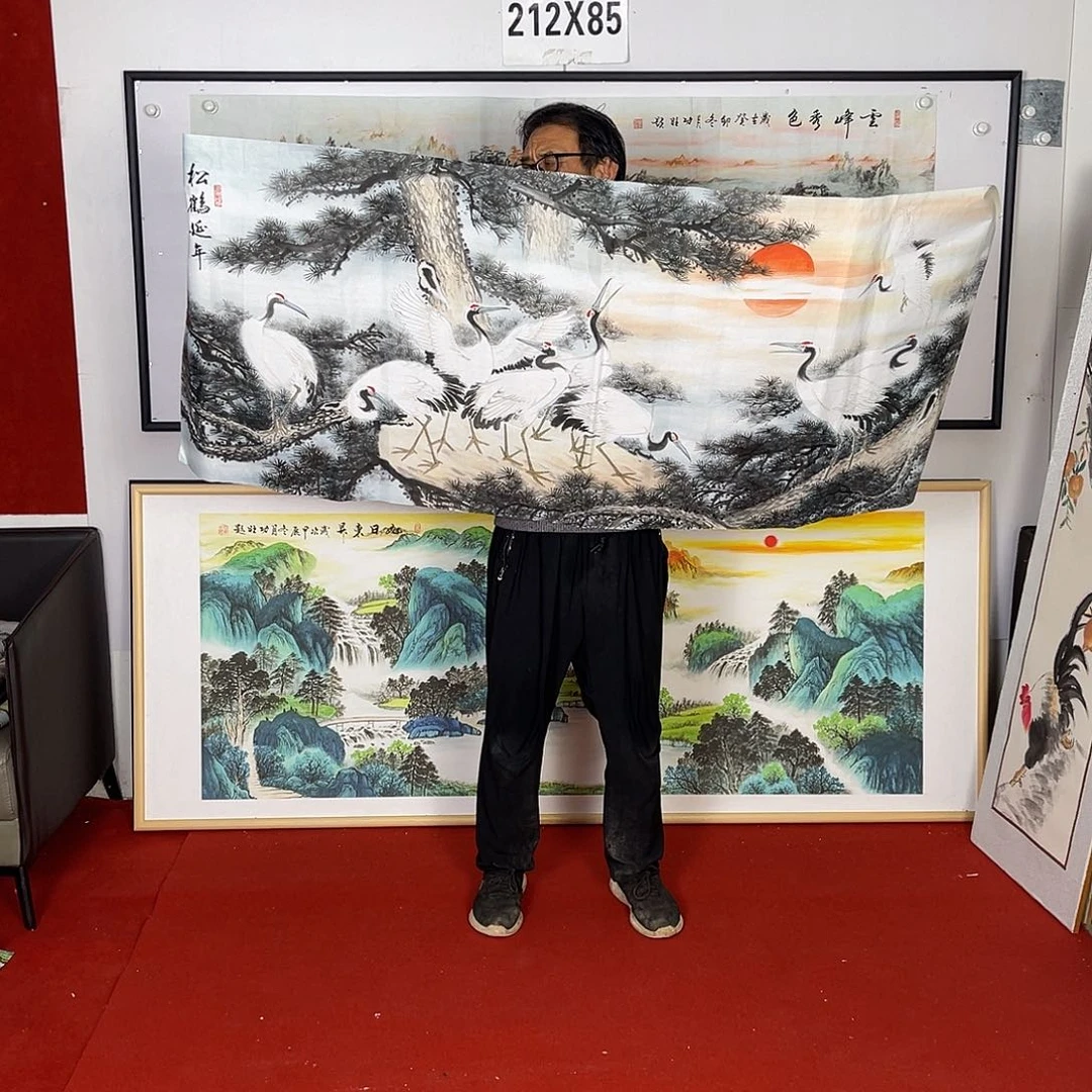 横款松鹤延年小六尺心