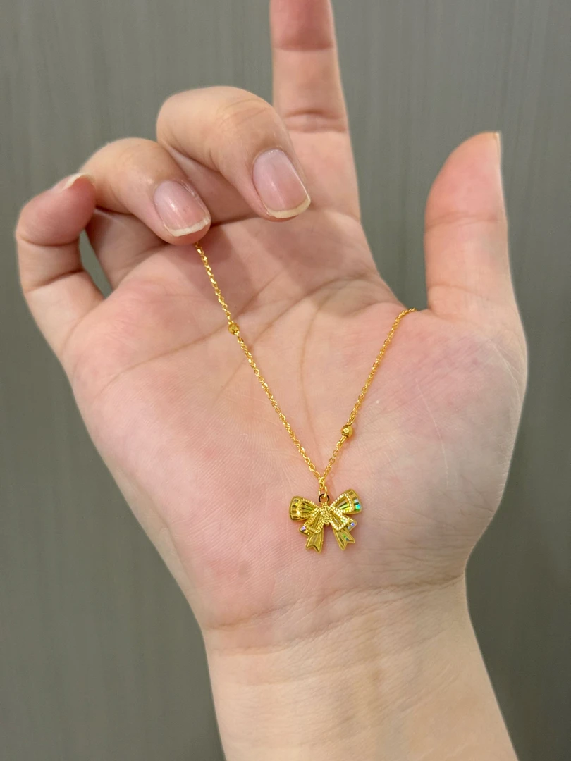 【冰钻炫彩】蝴蝶结项链足金999黄金项链@XL068