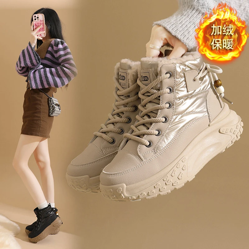 加绒高帮雪地靴女2025冬季新款学生ins韩版保暖休闲鞋棉鞋百搭