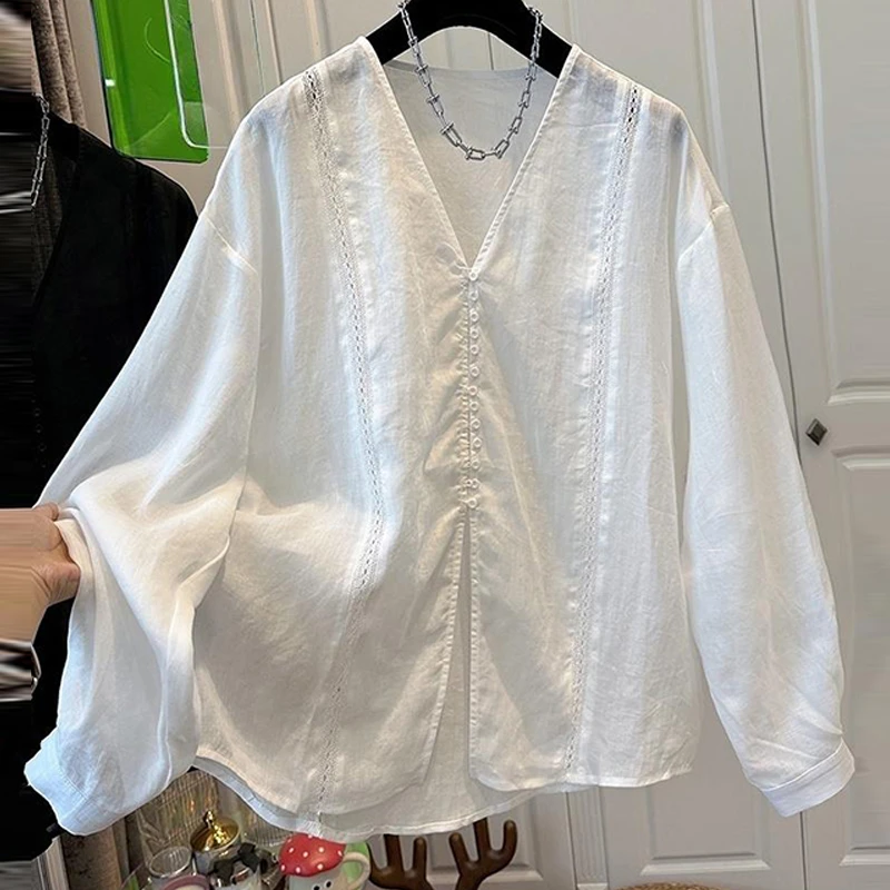 法式高级纯色简约镂空防晒衬衫女2025新款夏季高级小众上衣