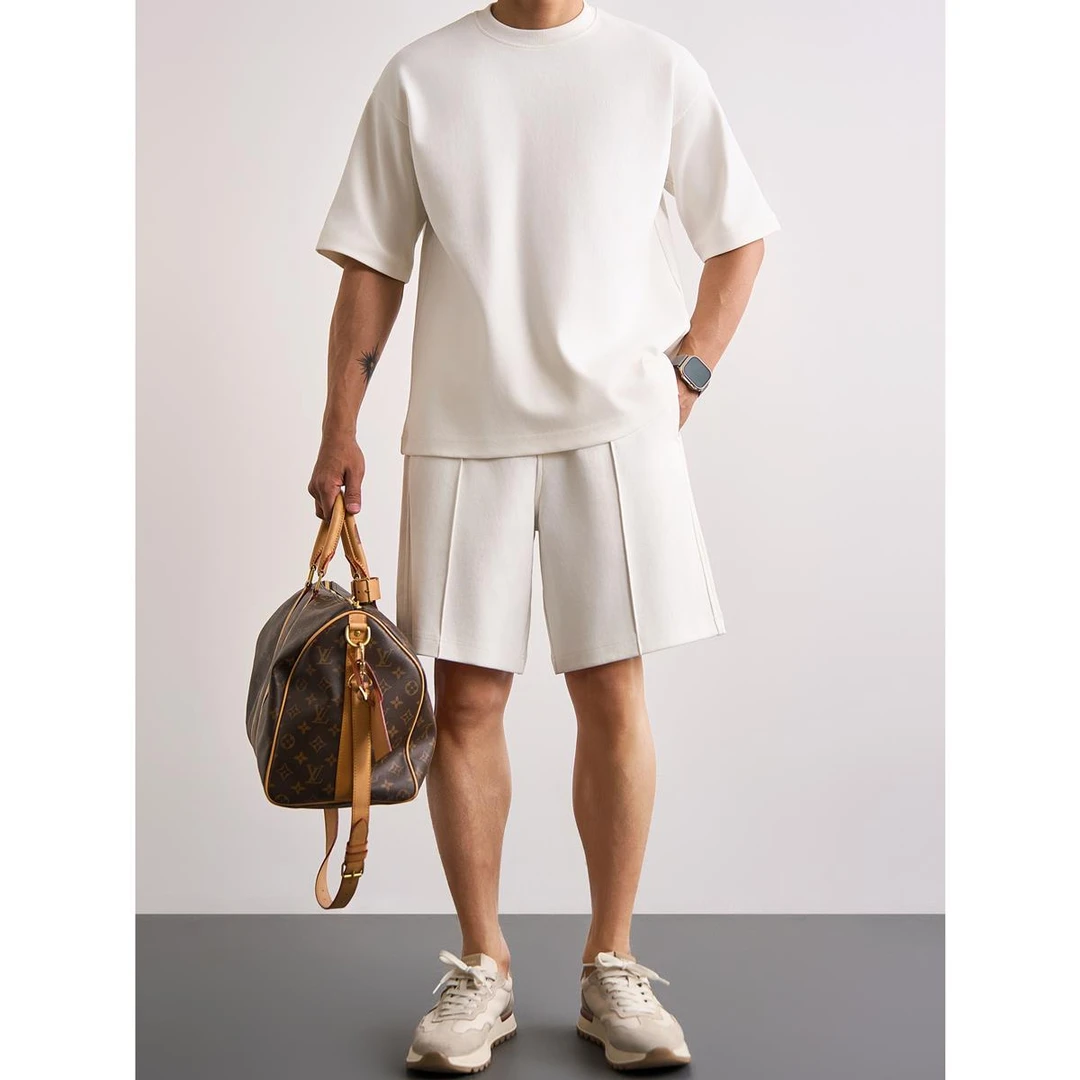 杜卡西短袖短裤运动套装男棉宽松休闲五分短裤套装两件套