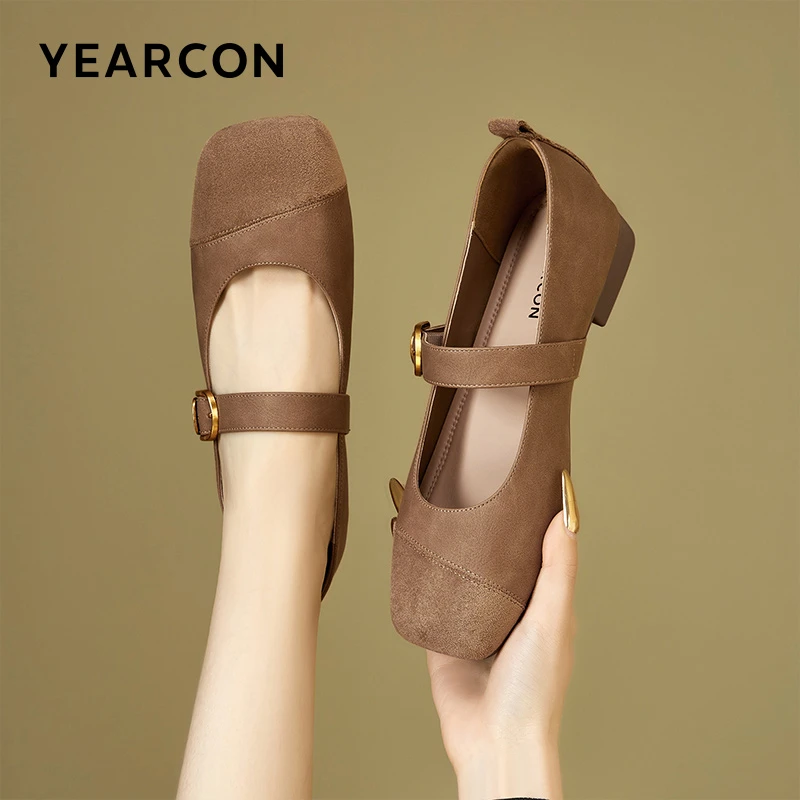 意尔康女鞋2025新款方头单鞋女舒适软底低跟小皮鞋玛丽珍29093W