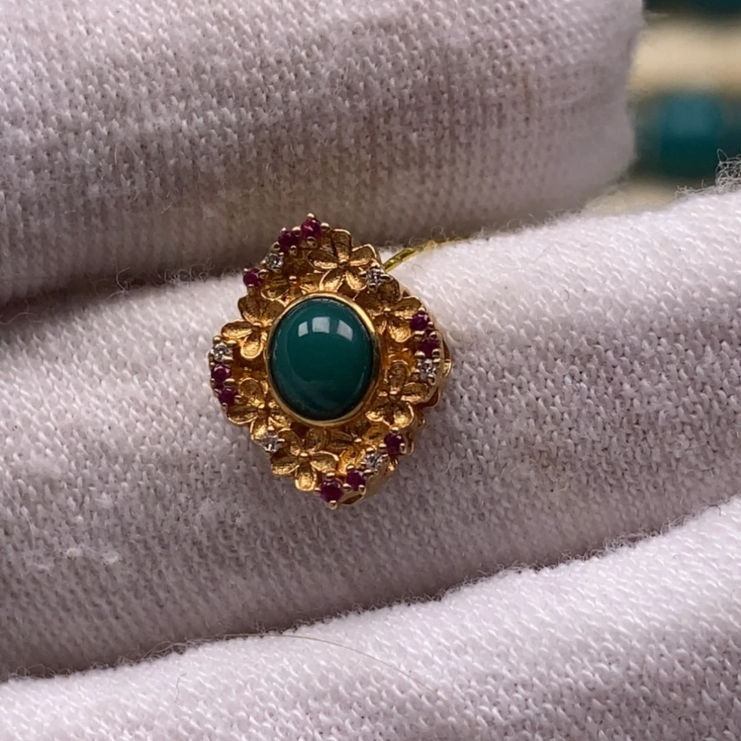 绿松石18K金镶嵌珠宝奇石9.2mm