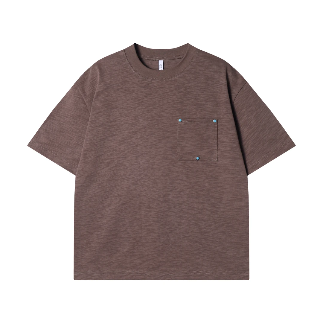 夏季新款时尚个性美式扎染口袋拼接圆领短袖T恤百搭潮流宽松上衣