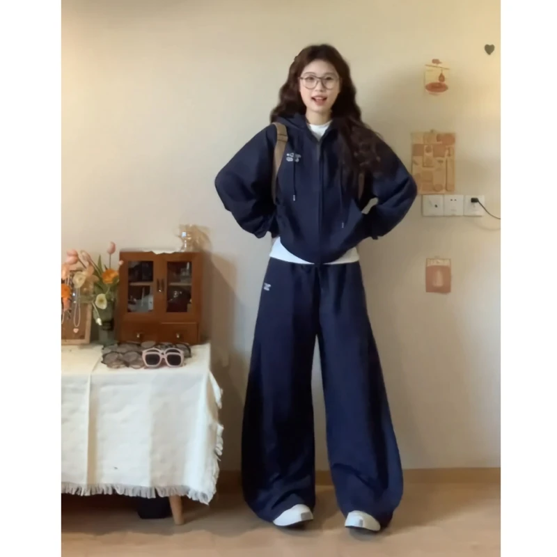 盐系炸街休闲运动套装女春季韩版宽松时尚网红连帽卫衣长裤两件套