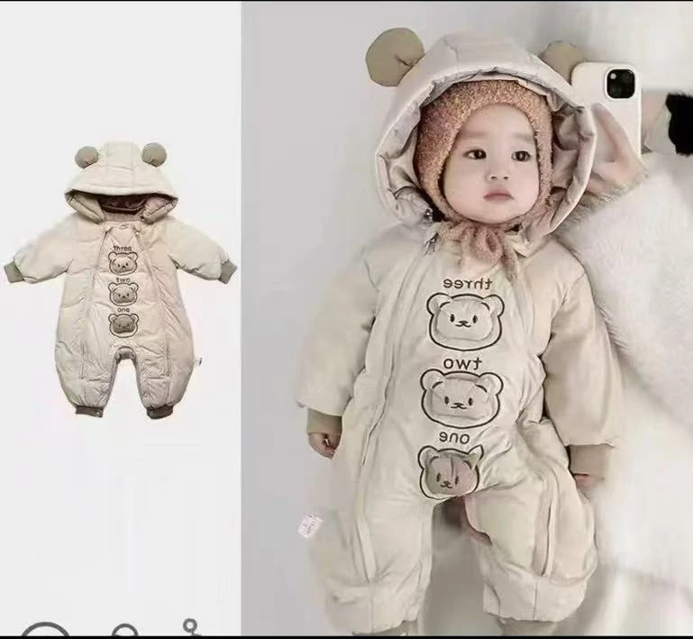 婴幼儿衣服冬季连体衣可爱小熊女宝爬爬服保暖加厚哈衣外出抱衣潮