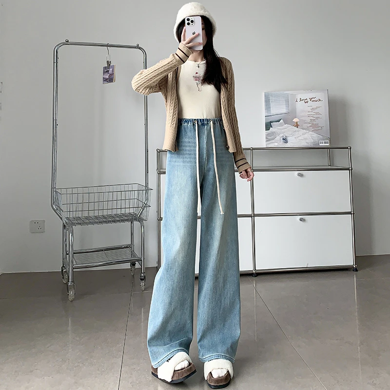 清仓捡漏孕妇阔腿裤春秋款牛仔裤秋冬款加绒加厚无托腹直筒阔腿裤