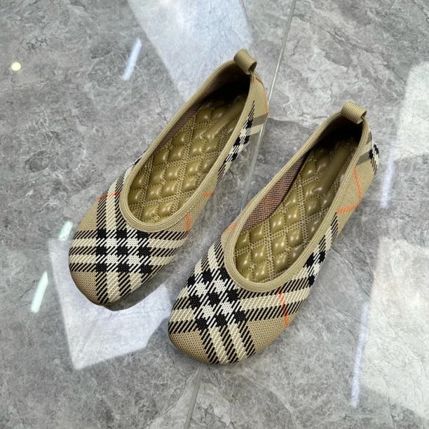 2025夏季新款经典格纹平底单鞋针织芭蕾舞鞋女