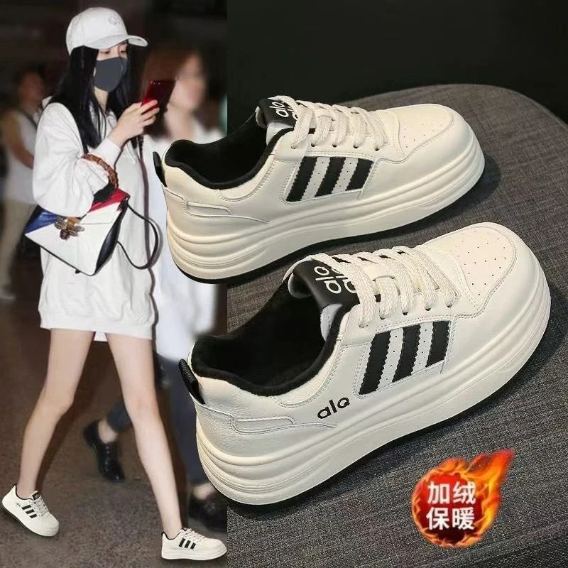 加绒小白鞋女款2025秋冬新款爆款保暖二棉鞋平底时尚休闲运动板鞋