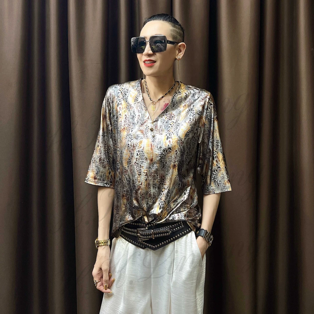 伦哥定制 夏季新款宽松时尚休闲百搭豹纹T恤2626#