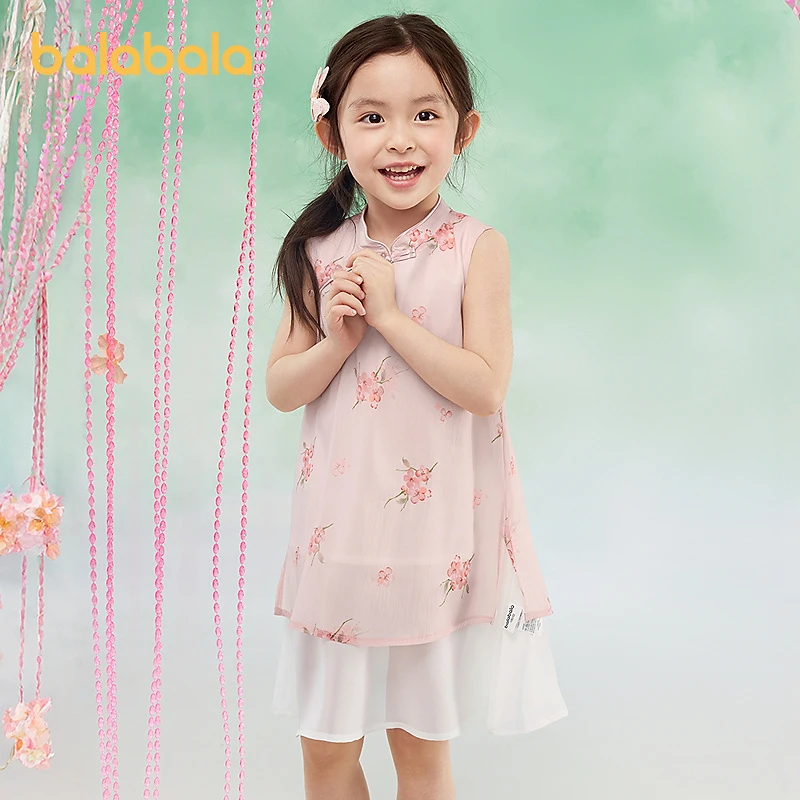 巴拉巴拉女童新中式连衣裙宝宝童装2025新款夏装儿童无袖裙子国风