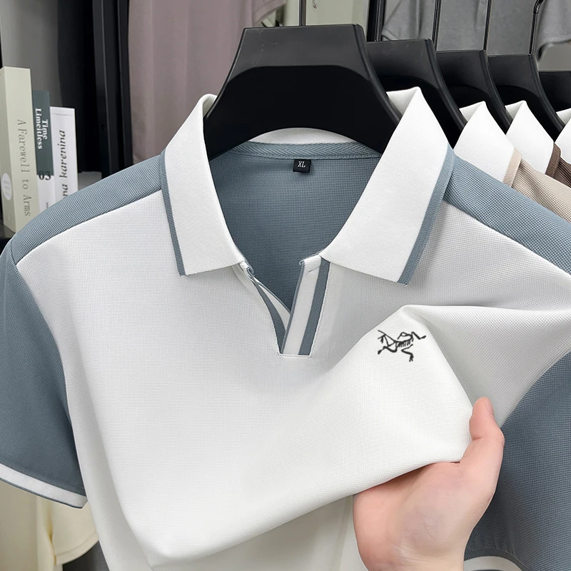 专柜正品始祖刺绣鸟男士短袖t恤夏季高端桑蚕丝休闲翻领Polo衫潮