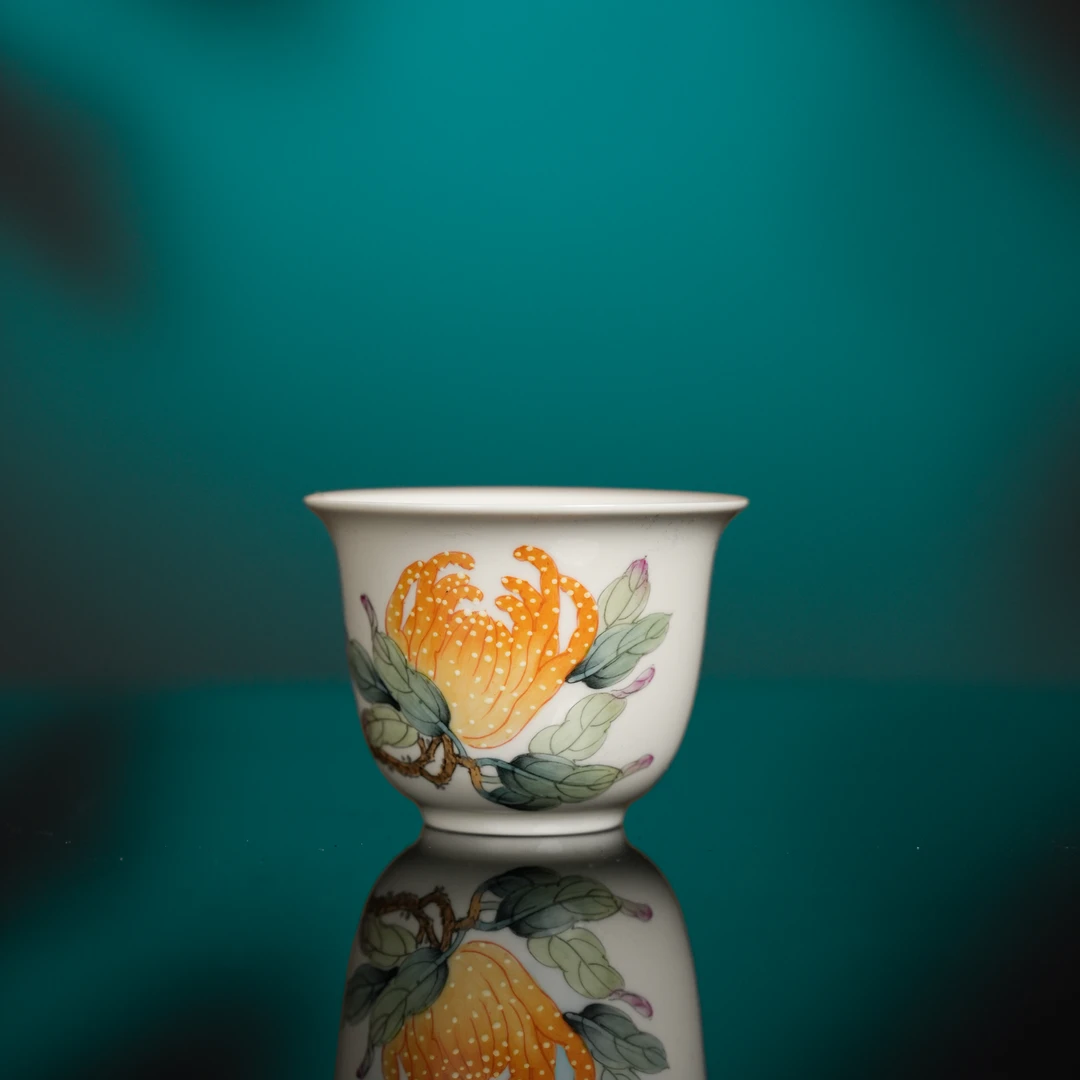 《梦乔茶器》雅圣三多佛手石榴桃子岩茶一口小杯景德镇手工粉彩茶器
