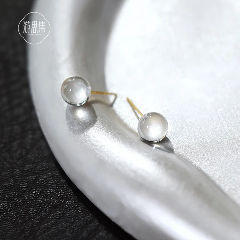 【皎珠耳钉】天然白水晶耳钉晶体干净简约大气精致