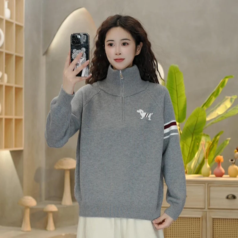 5124 冬季新款半拉链小狗刺绣立领毛衣高级感休闲时尚百搭针织衣