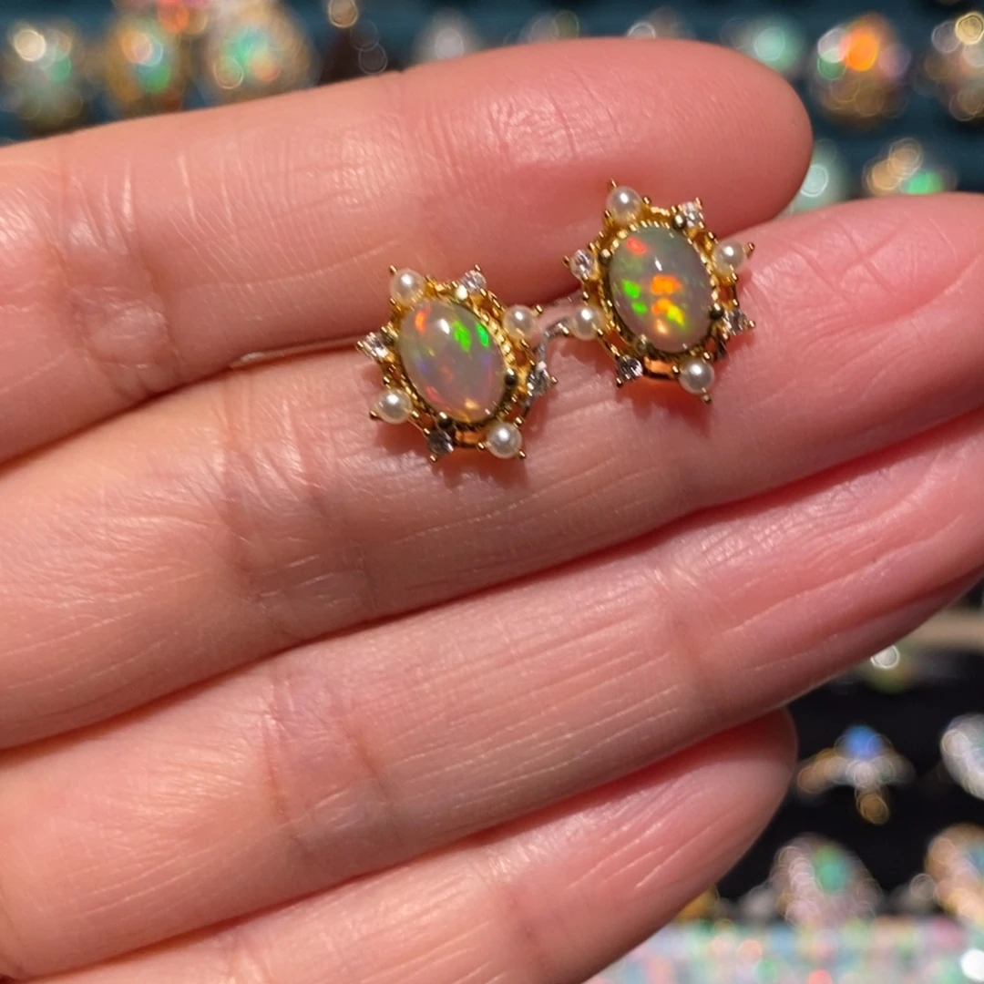 欧泊银S925镶嵌耳饰