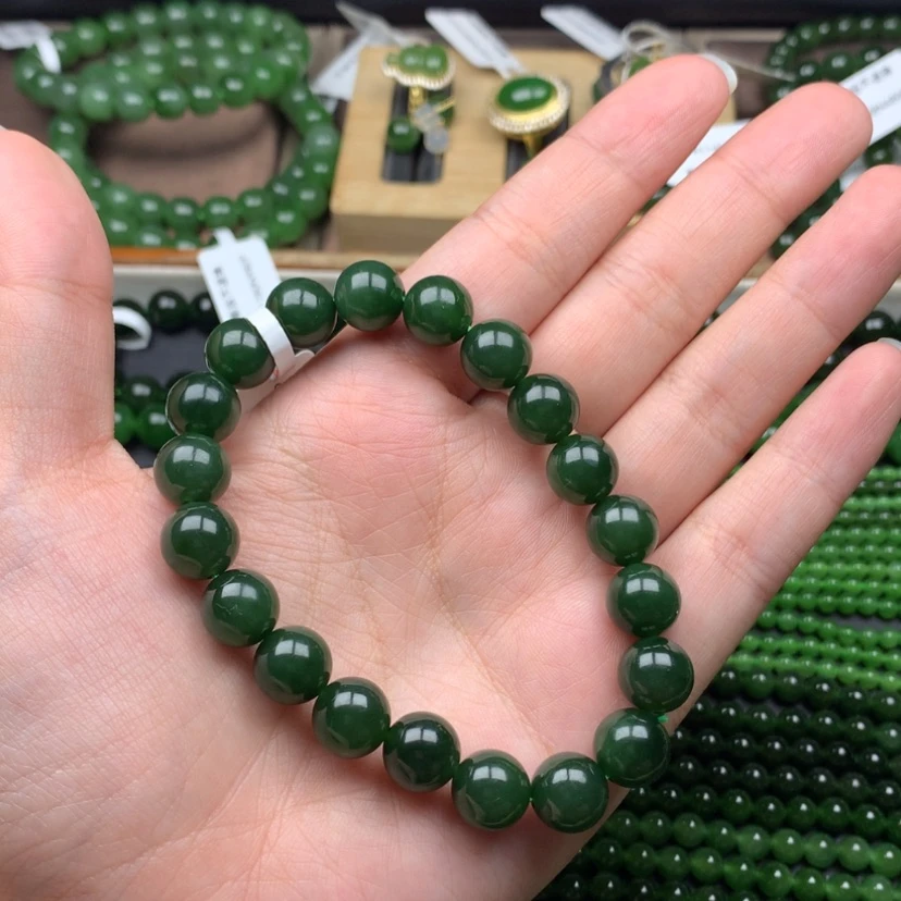 【闪购商品】未镶嵌手串和田玉（碧玉）10m菠菜绿无黑