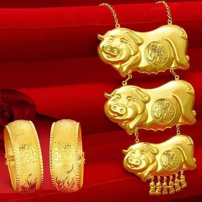 合金项链 金猪项链龙凤手镯结婚婚庆项链龙凤喜套装中式婚礼项链