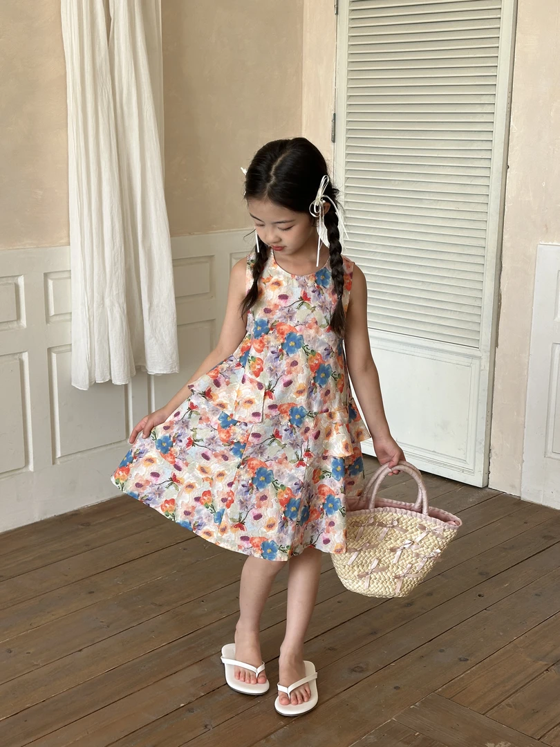度假风碎花可爱甜美女童连衣裙