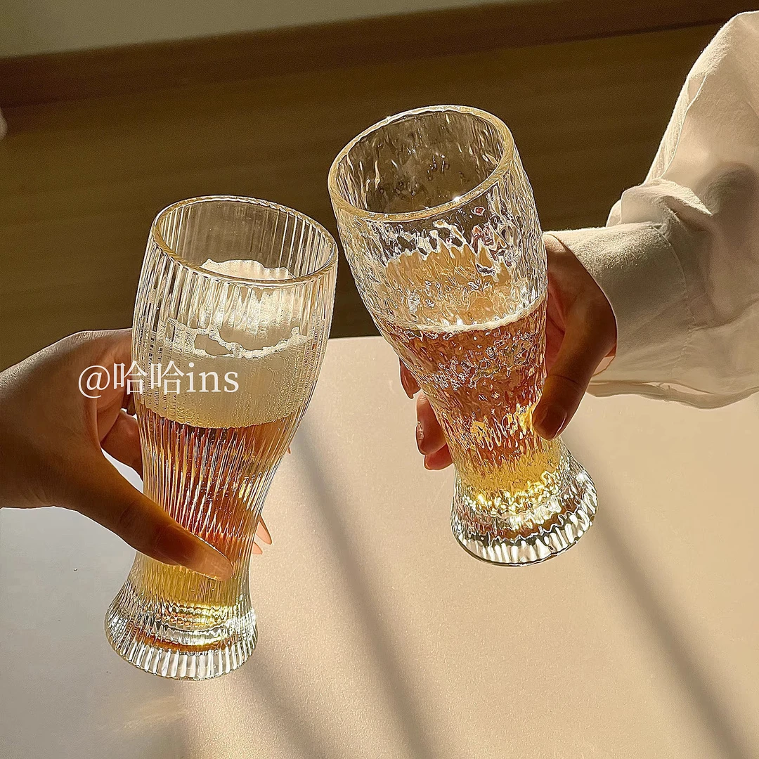 高颜值创意刻花玻璃啤酒杯家用雕花精酿杯扎啤杯大容量高档喝水杯