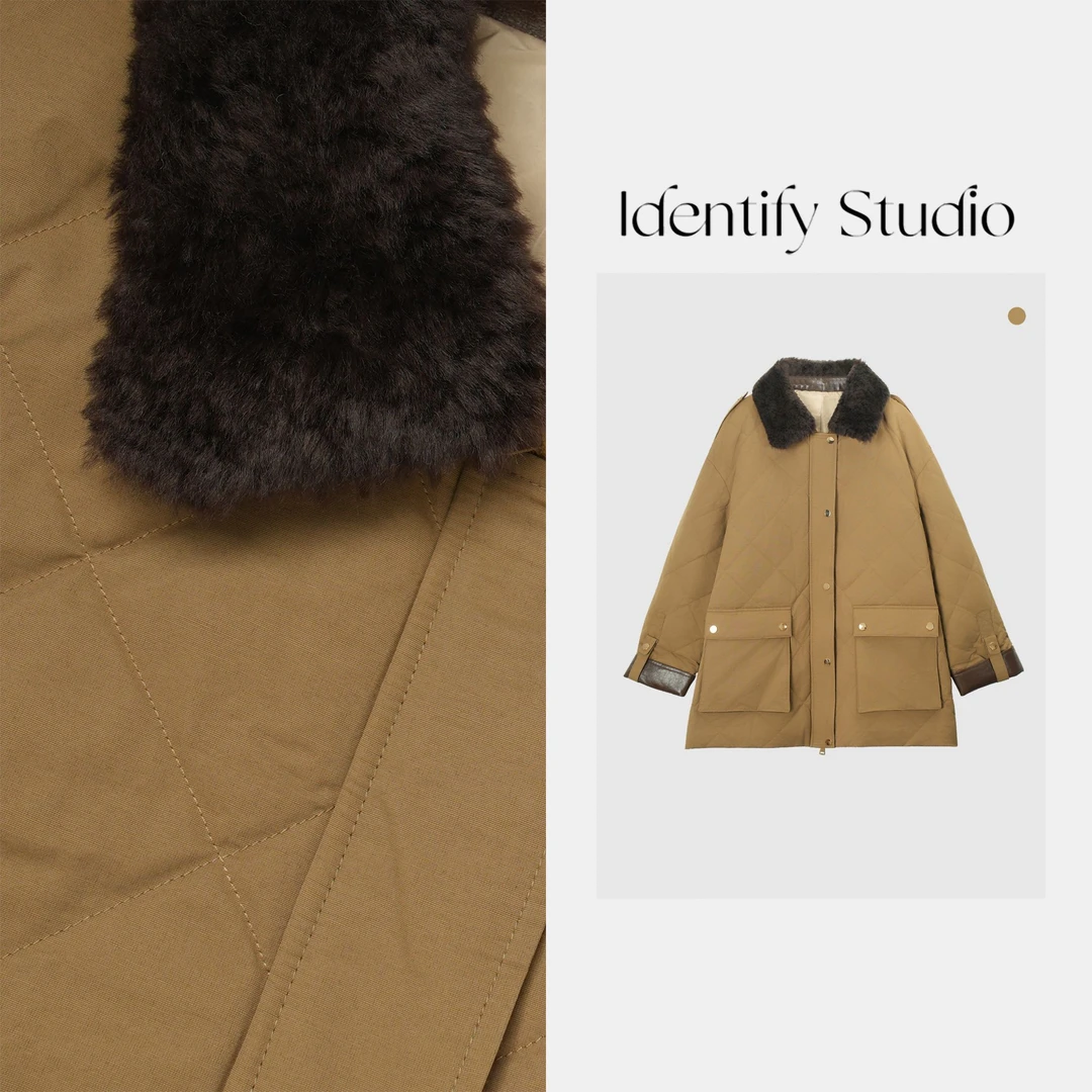 IDENTIFY冬季拉贡皮毛一体翻领中长款羽绒外套25AWN112701