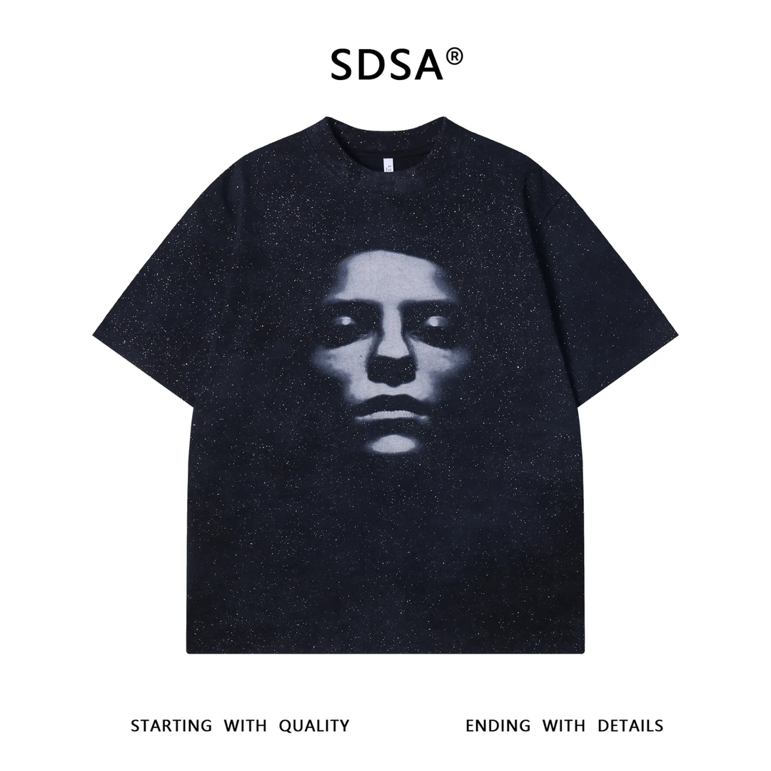 夏季高级感新款美式满天星3D感圆领短袖T恤重磅嘻哈百搭宽松上衣