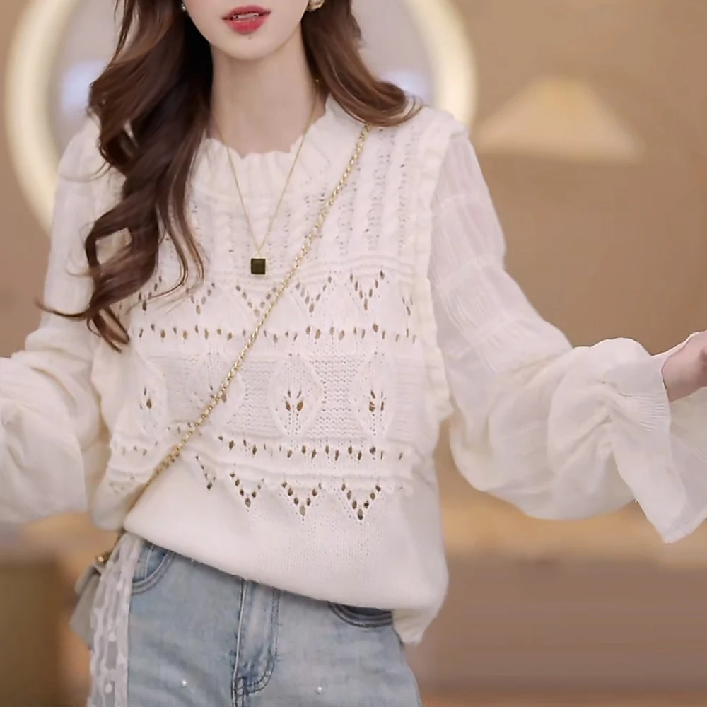 轻奢高级感漂亮小衫拼接针织衫女2025年早秋新款气质长袖上衣洋气