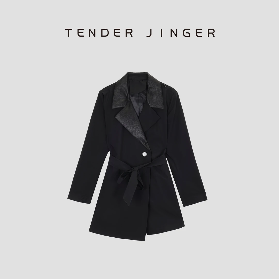 Tender Jinger【黑标】｜线下专供 不规则单边披肩风衣外套T53AL430A