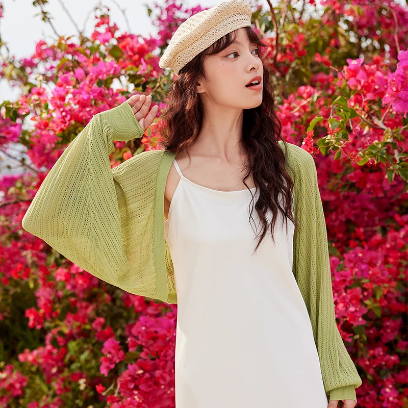 两三事一路清风 镂空短款针织开衫S23CZZ026