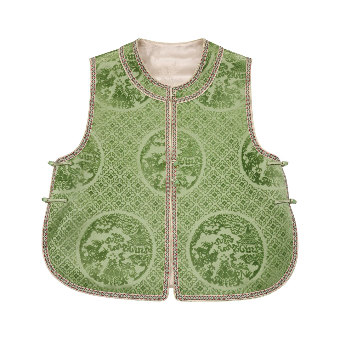 JINYU矜羽【绒花】八宝葫芦漳缎！非遗新中式国风女装一字扣马夹