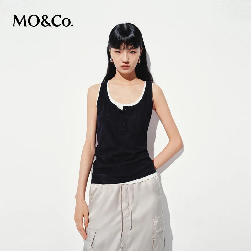 MOCO假两件背心2025夏新品高支棉亨利领圆领吊带轻薄MBE2VET001