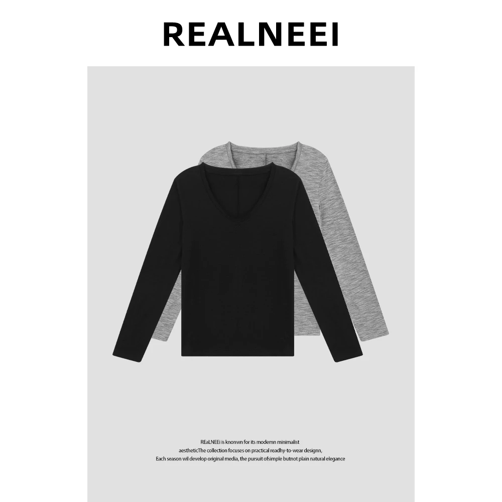 【冰岛雾冬】“竹节棉”极简百搭加绒竹节棉卷边V领慵懒保暖毛衣T8143